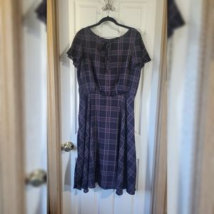 Unique Vintage 1940s Style Black Plaid Formosa Swing Dress - XL/14